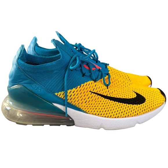 Nike‎ Air Max 270 Flyknit Blue Yellow Men's Sz 10 Activewear Running a01023-800 - Picture 2 of 12